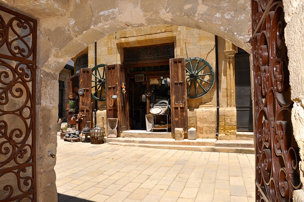 Antique shop in the Turkish half of Nicosia as seen through an archway