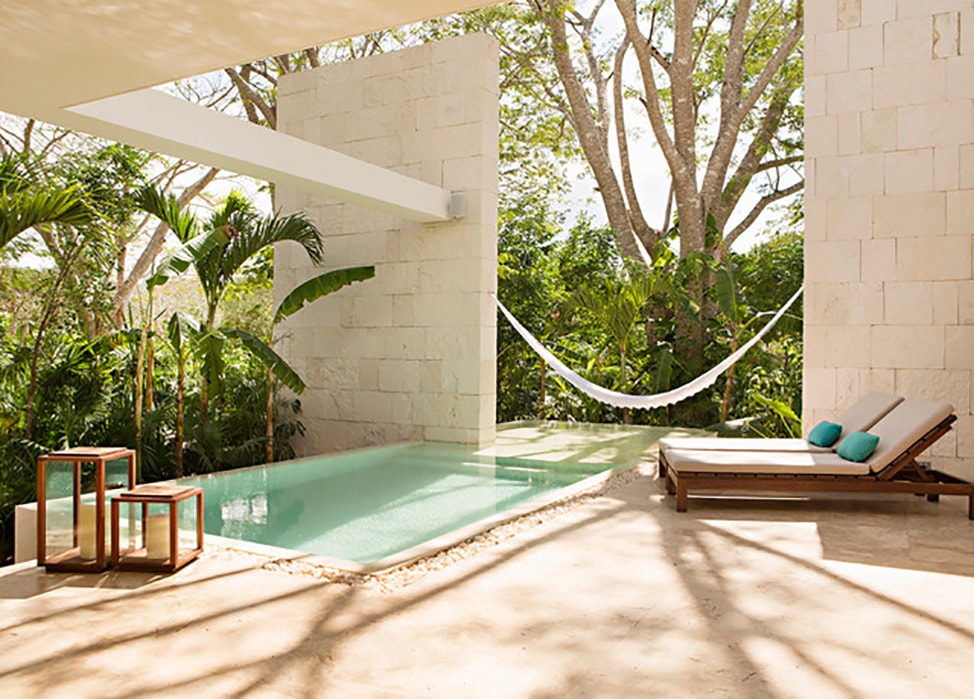 Pool and hammock at the Chablé hotel in Mexico