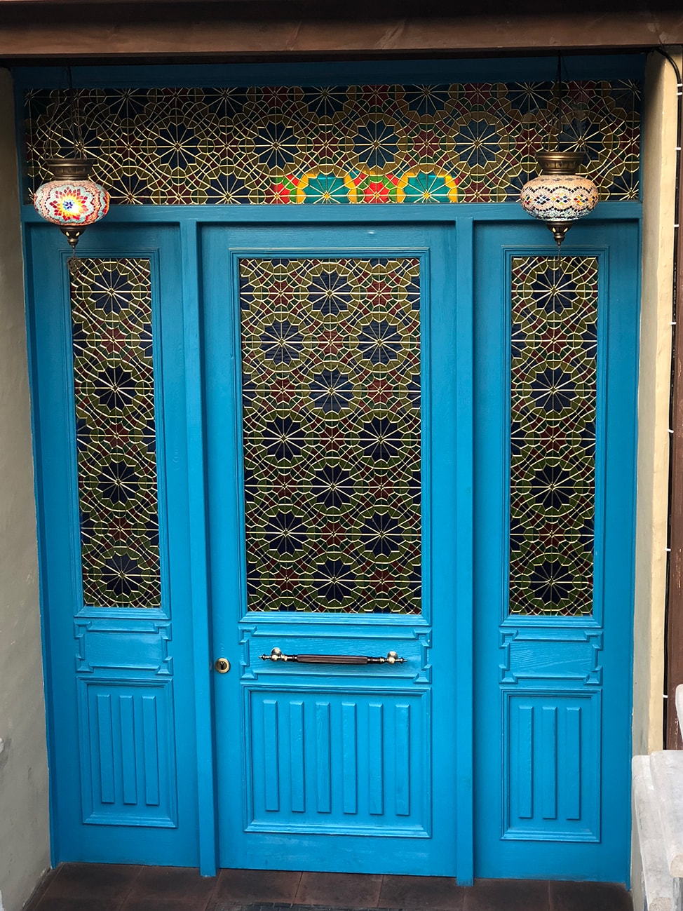 Blue Door with stained glass