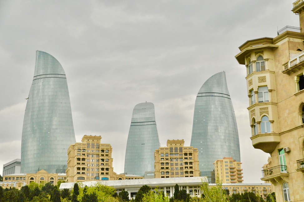 The Flame Towers dominate the skyline of Baku