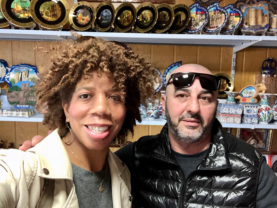 Selfie photo with souvenir shop owner