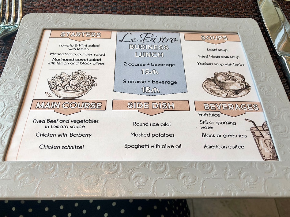 The Business Lunch menu at Le Bistro