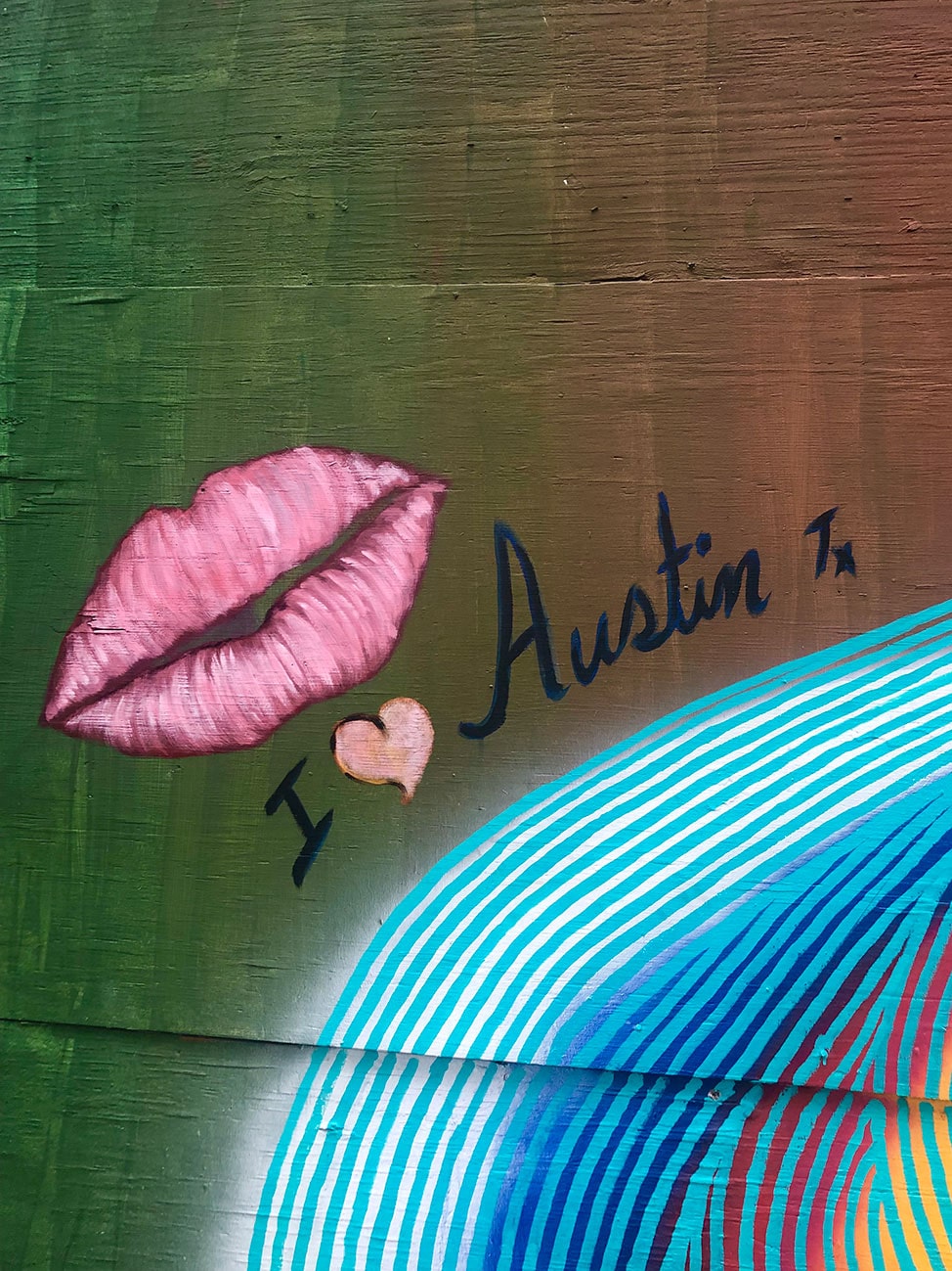 A colorful I Love Austin mural 