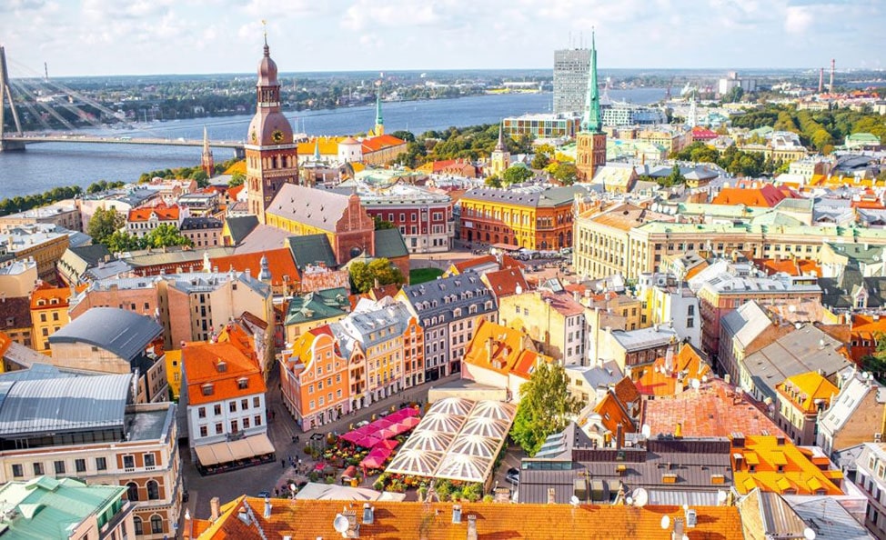 An aerial view of Riga, Latvia