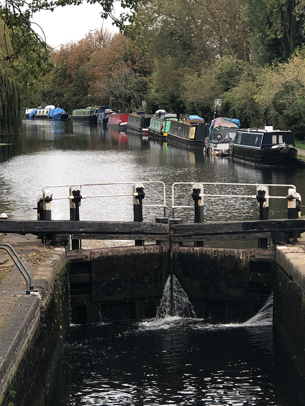Close up view of a lock along the Grand Union Canal in Uxbridge UK