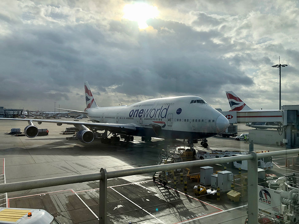 Image of a British Airways 747 plane at Heathrow airport