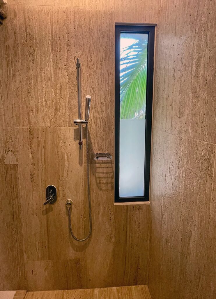 Shower in the Ocean view suite at the Thompson Beach House.